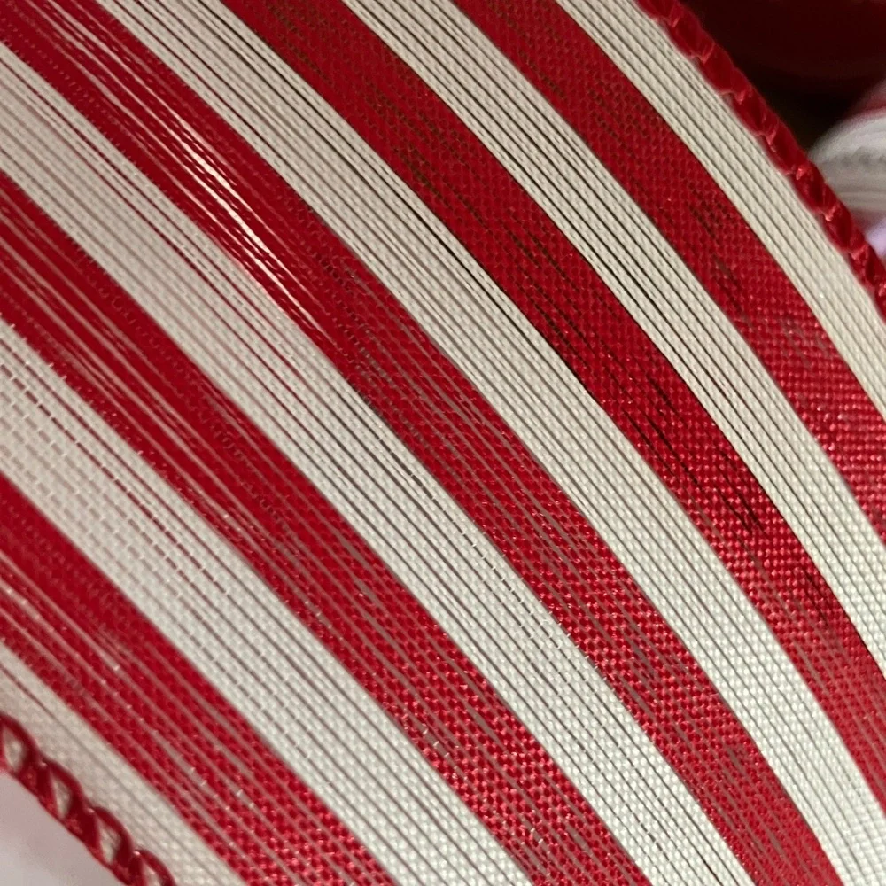 Red and White Striped Wired Edge Ribbon 9 Roll‎ Set 2.5” width 30’ each Roll
